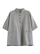 Artistic Retro Plaid Lace Blouse Tops